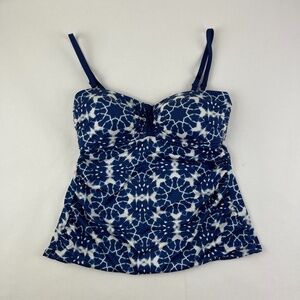 24th & Ocean Swim Top Womens Medium Blue White Thin Straps